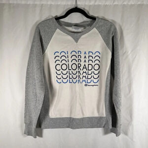 Colorado Champion Shirt Women's Small White Grey Crew Neck Long Sleeve Pullover
